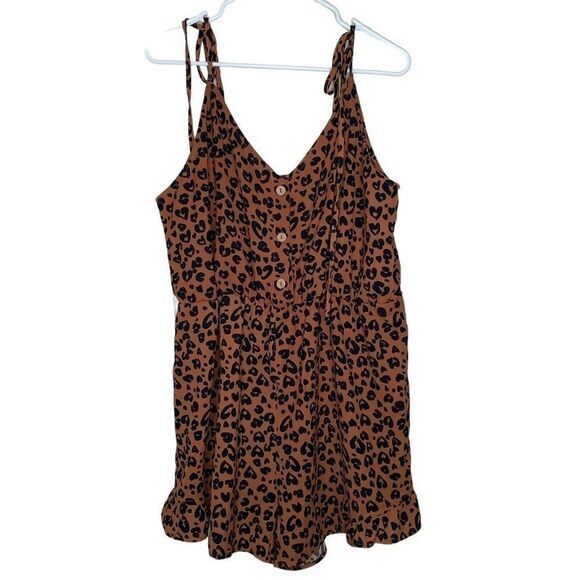 SHEIN Plus Tied Shoulder‎ Ruffle Hem Leopard Belted Cami Romper 2XL - Picture 4 of 11